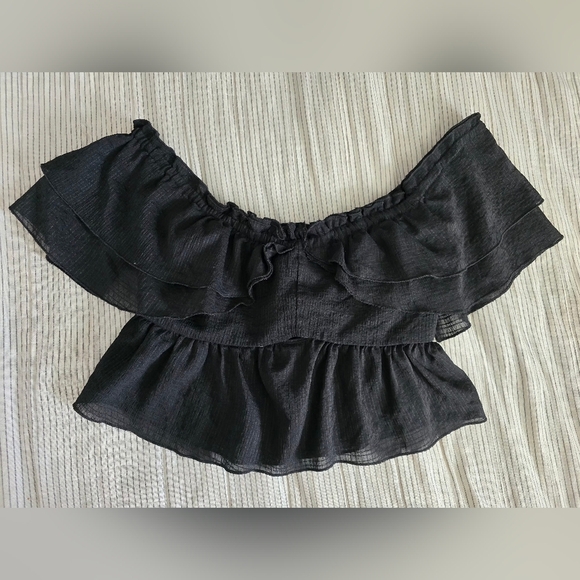 Zara Tops - Zara Black Ruffle Off Shoulder Crop Top Sz M Whimsigoth Fairy